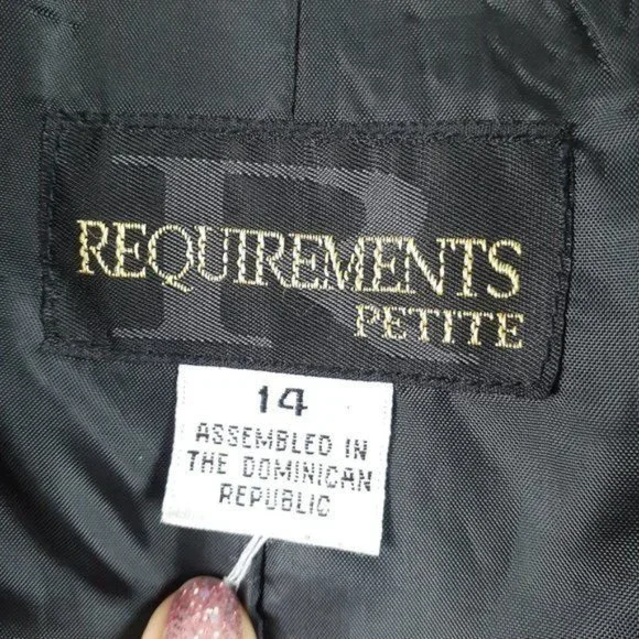 VTG 90s Requirements Size 14 Petite Black Cream Plaid Wool Single Button Blazer - Picture 2 of 6